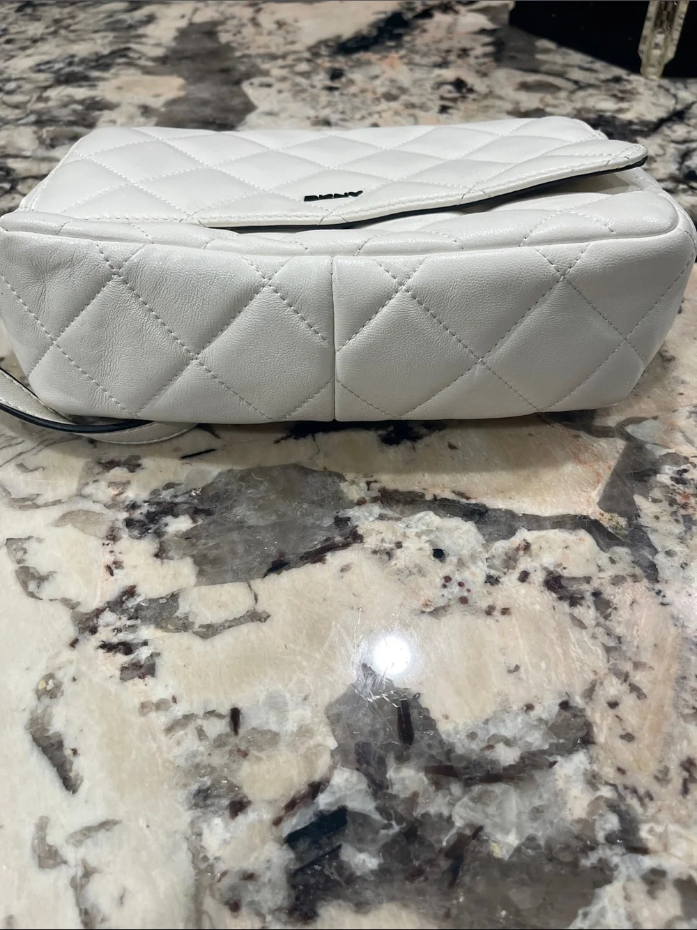 DKNY White Quilted Leather Crossbody with Black Chain Strap